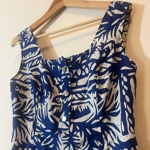 Blue and White Patterned Sleeveless Dress